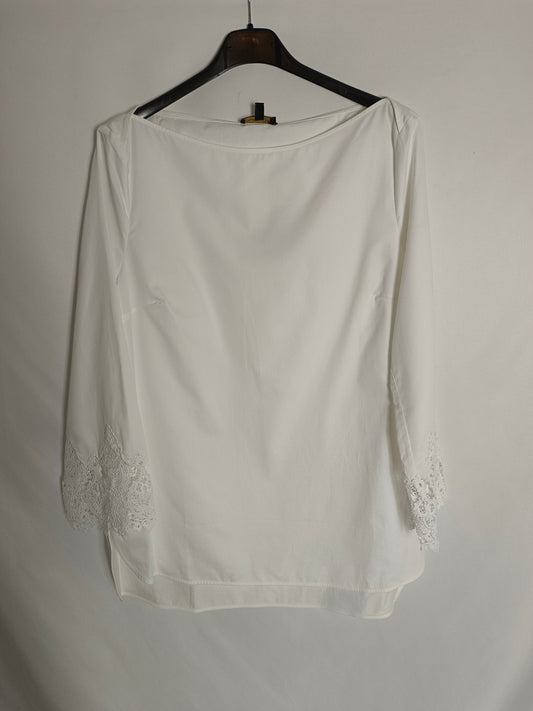 MASSIMO DUTTI. Blusa blanca mangas T.38