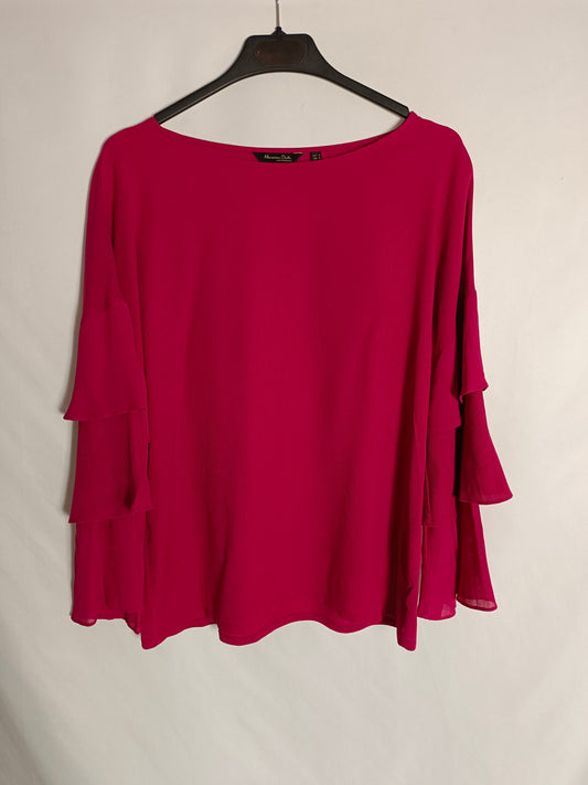 MASSIMO DUTTI. Blusa rosa volantes T.m