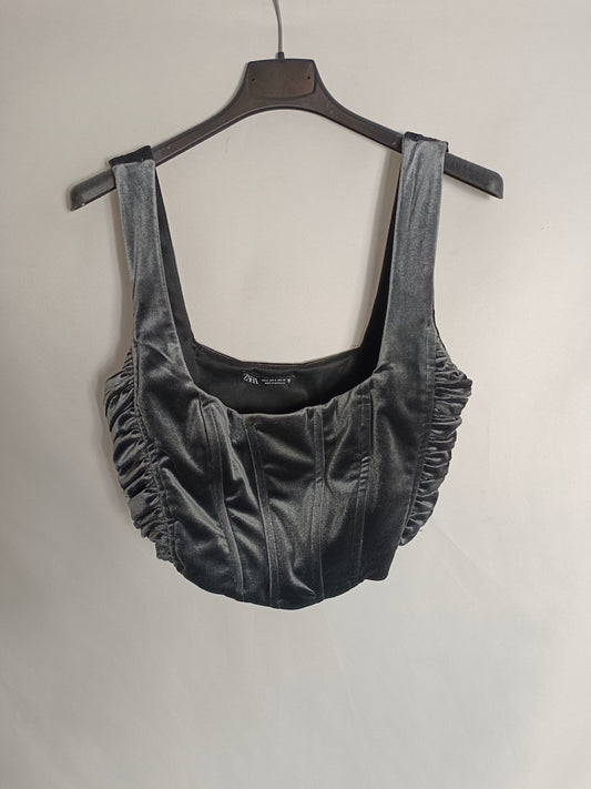 ZARA. Top terciopelo gris T.s