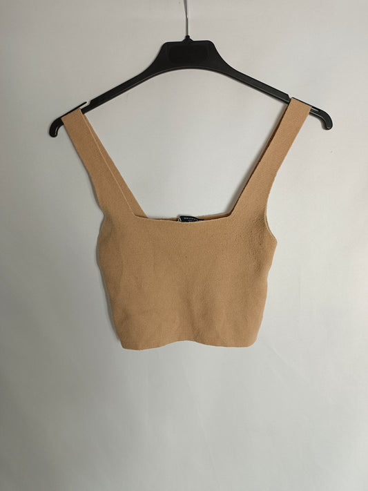 ZARA. Croptop canalé beige T.m