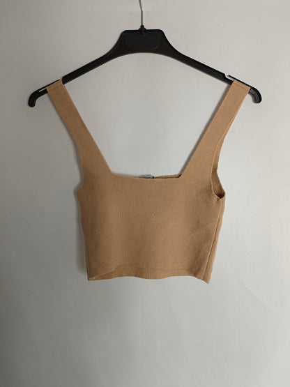 ZARA. Croptop canalé beige T.m