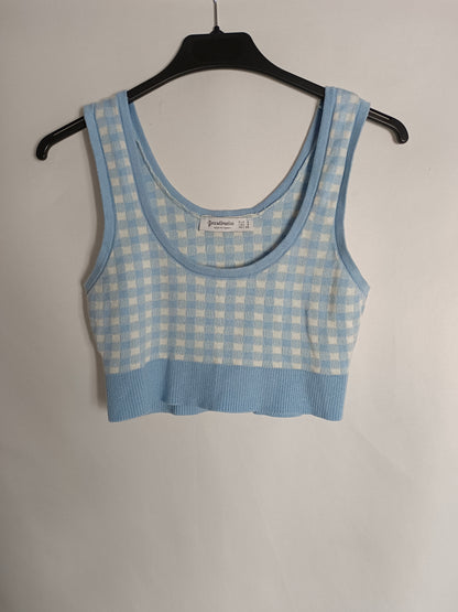 STRADIVARIUS. Croptop cuadros azules T.s