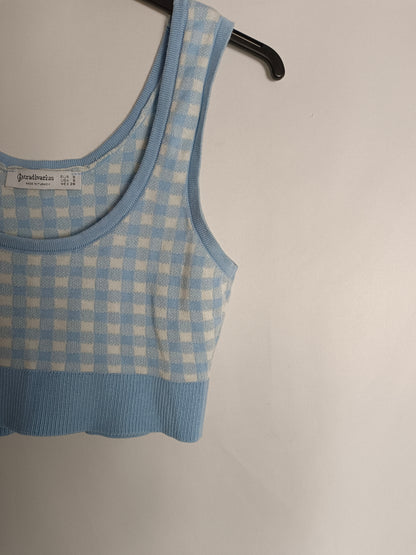 STRADIVARIUS. Croptop cuadros azules T.s