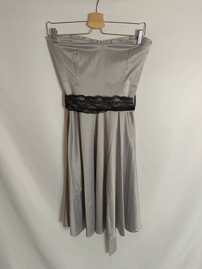 OTRAS. Vestido gris satinado T.m