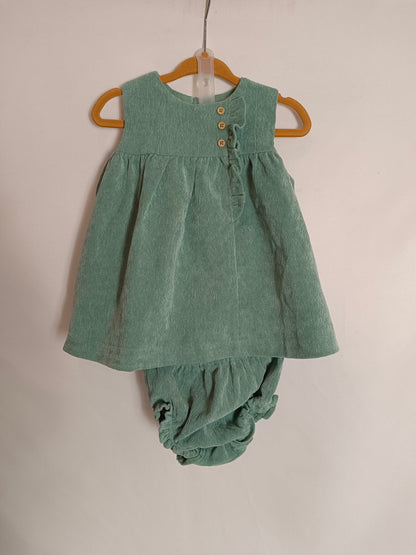 COCONUT. Vestido vestido y culetin verde pana T.9-12 meses