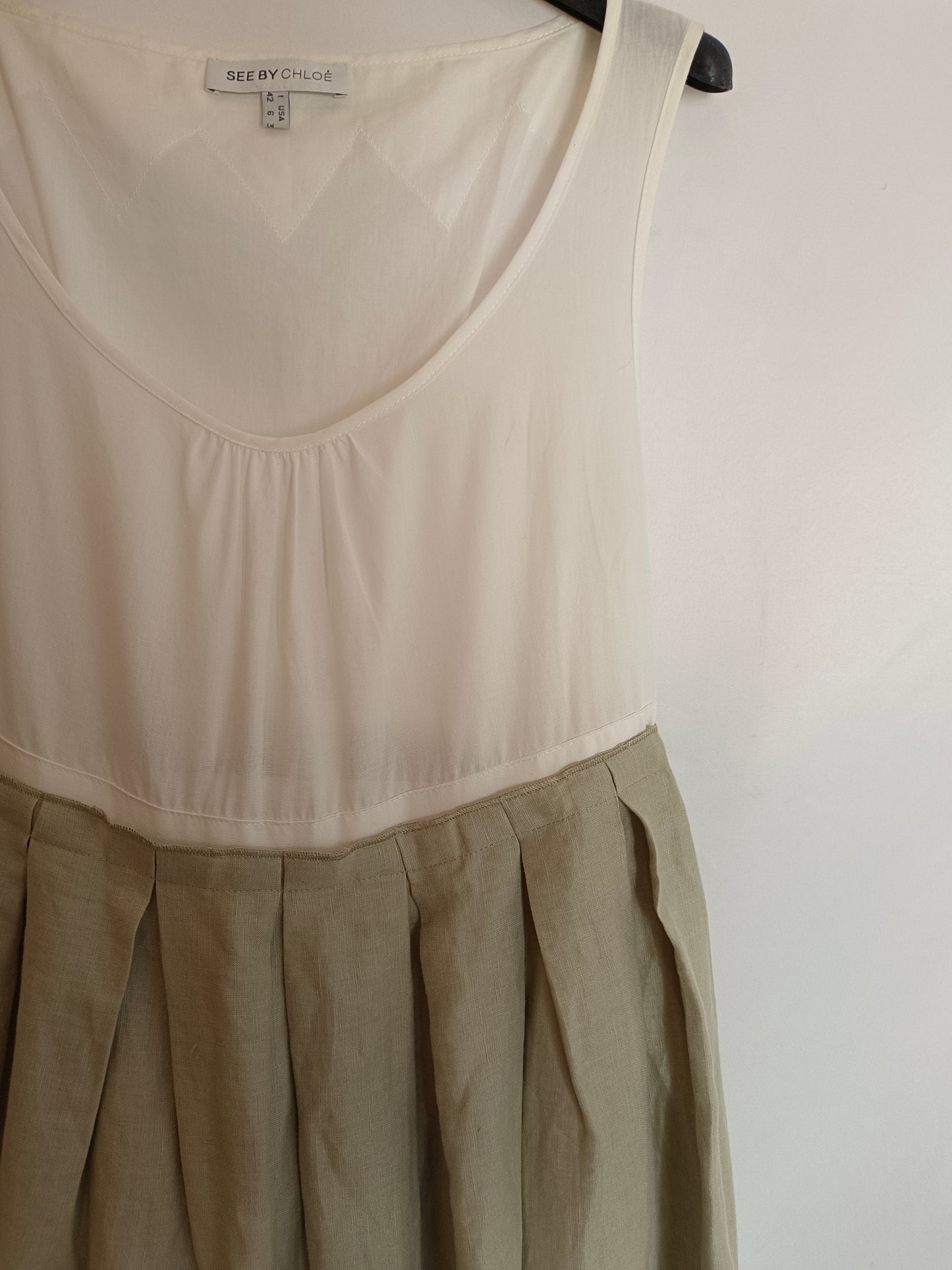 SEE BY CHLOÉ. Vestido lino bicolor T.42(S)