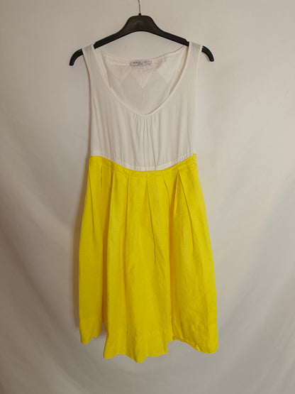 SEE BY CHLOÉ. Vestido lino bicolor T.42(S)