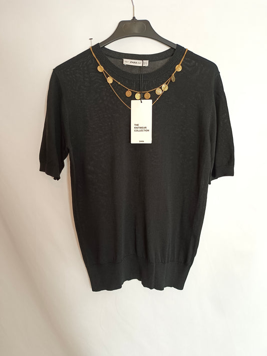 ZARA. Top punto monedas negro  T.m