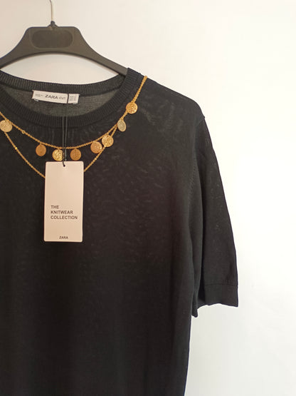 ZARA. Top punto monedas negro  T.m