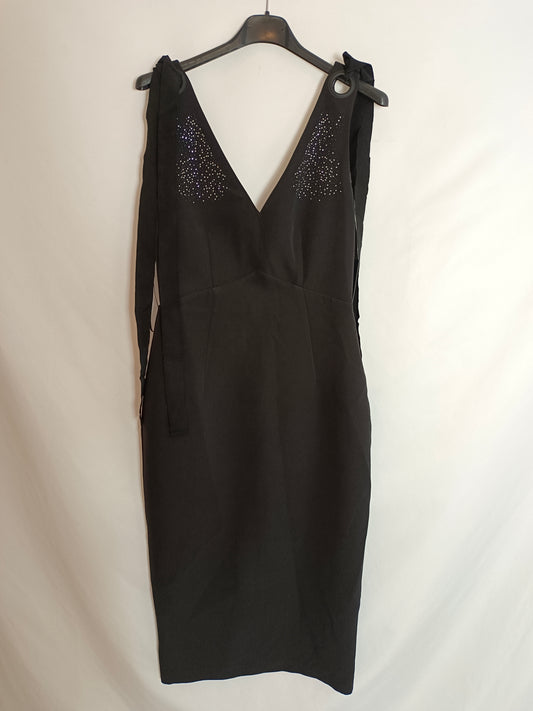 ZARA. Vestido negro midi tachuelas  T.s