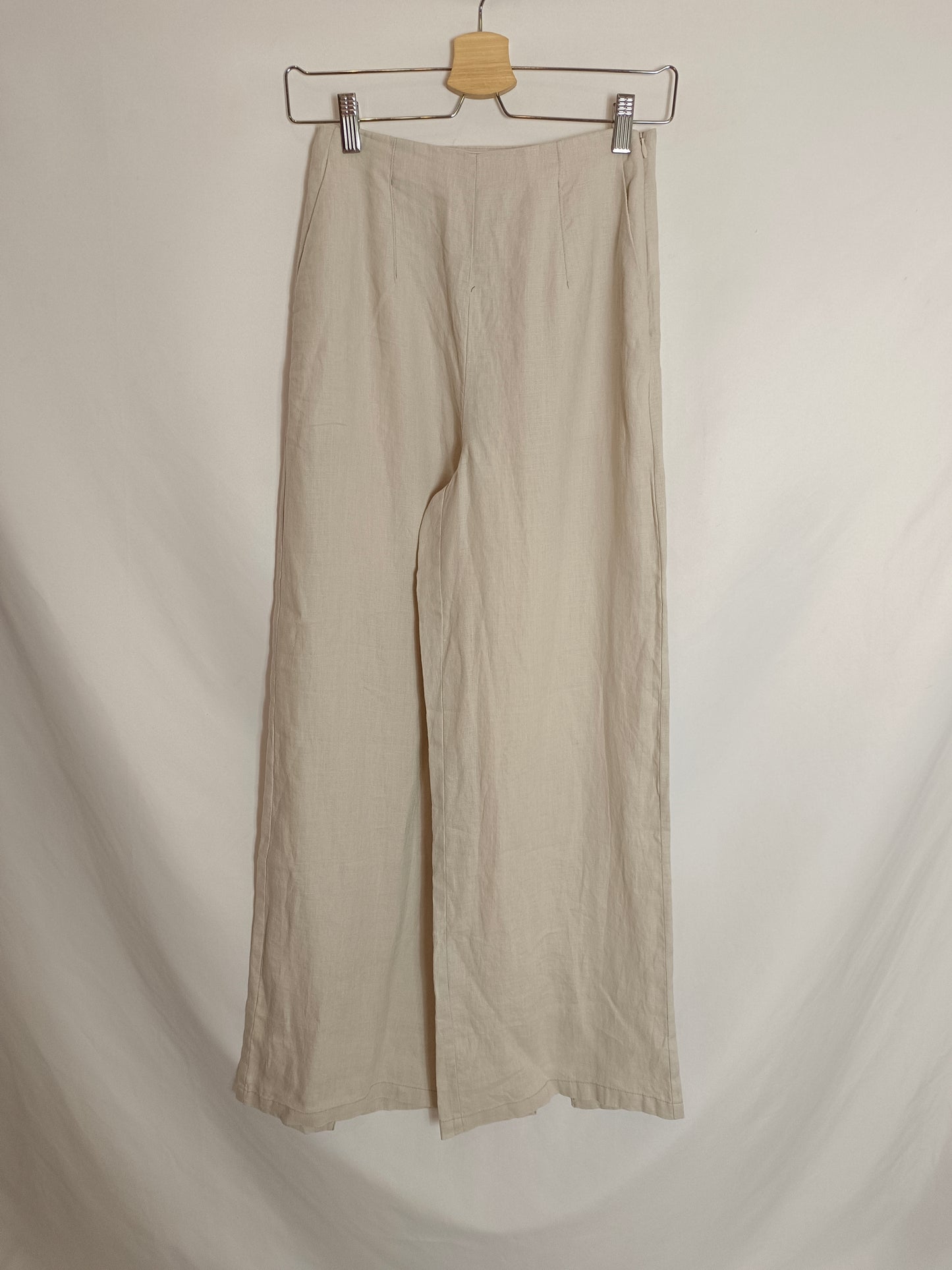 PRIMARK.Pantalón beige lino T.34