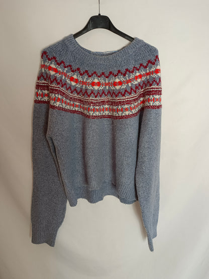 PULL&BEAR. Jersey azul dibujos T.l