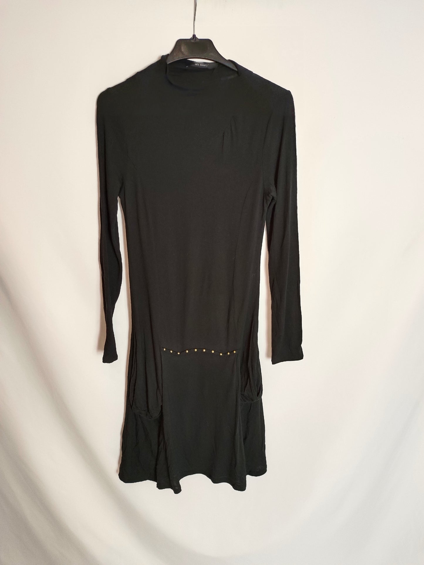 SITA MURT. Vestido negro elástico T.40