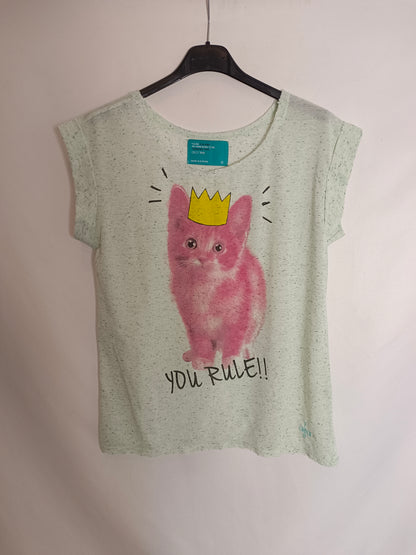 DEAR TEE. Camiseta verde gato T.s