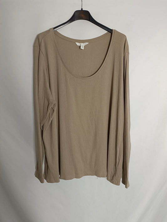 H&M. Camiseta beige canalé T.4xl