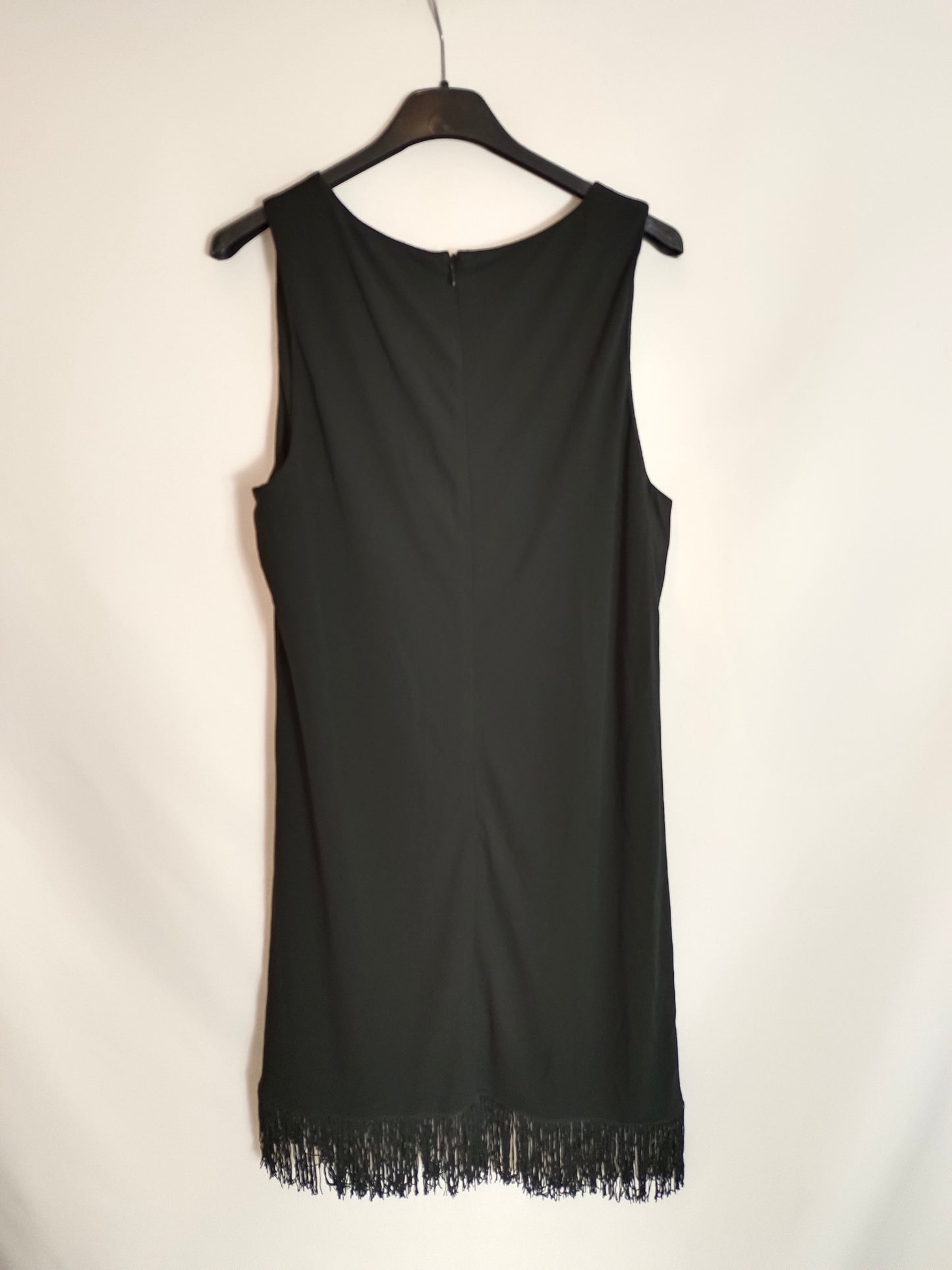 MANGO. Vestido negro flecos T.m