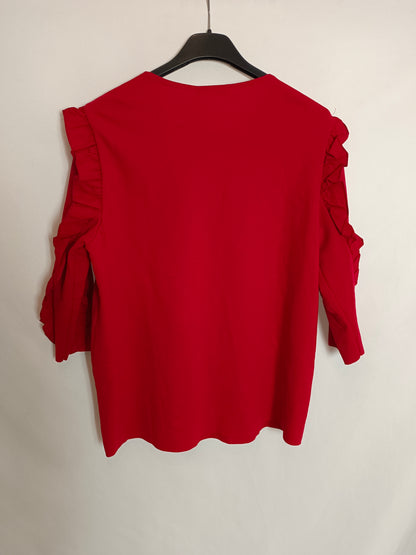 ZARA. Camiseta roja volante T.m