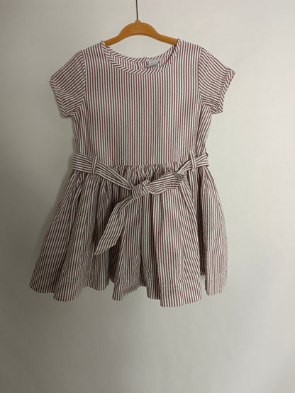 PETIT BATEAU. Vestido de rayas burdeos y blanco  T.3 años