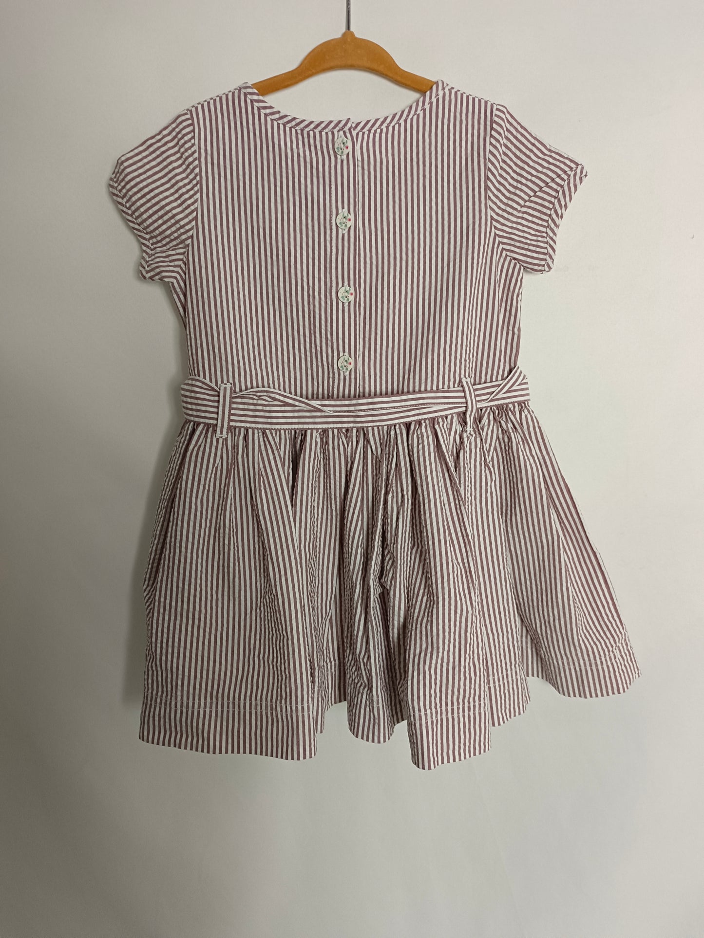 PETIT BATEAU. Vestido de rayas burdeos y blanco  T.3 años