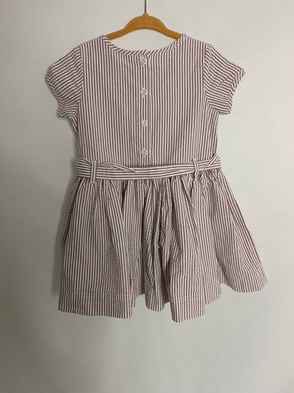 PETIT BATEAU. Vestido de rayas burdeos y blanco  T.3 años