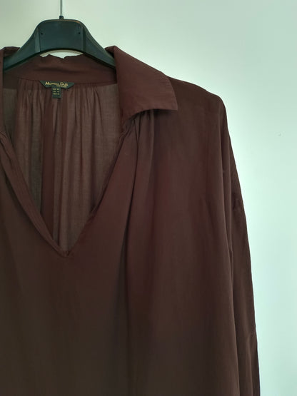 MASSIMO DUTTI. Blusa fluida marrón T.42