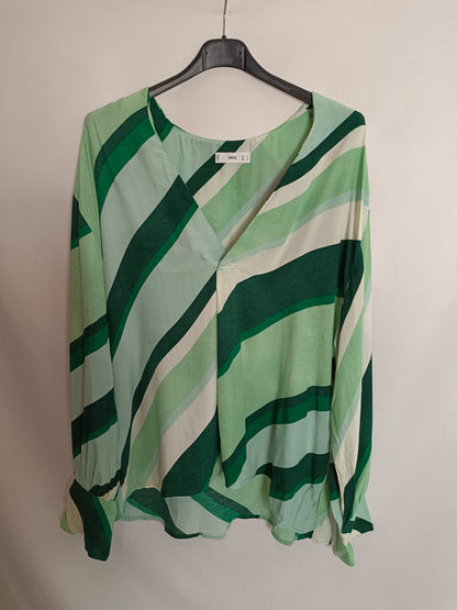 MANGO. Blusa verde rayas T.xl