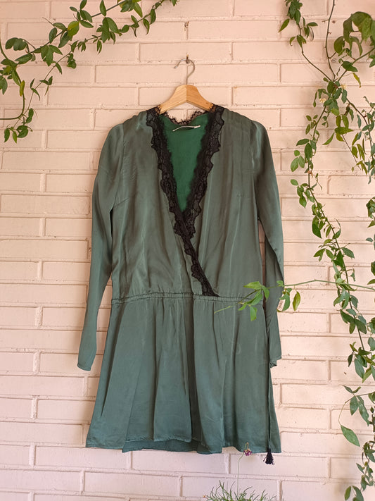 HANSEN&GRETE. Vestido verde encaje T.1(s)