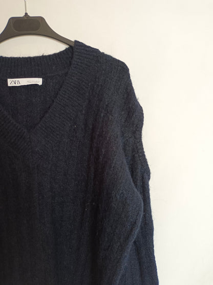 ZARA. Jersey azul hombros T.s