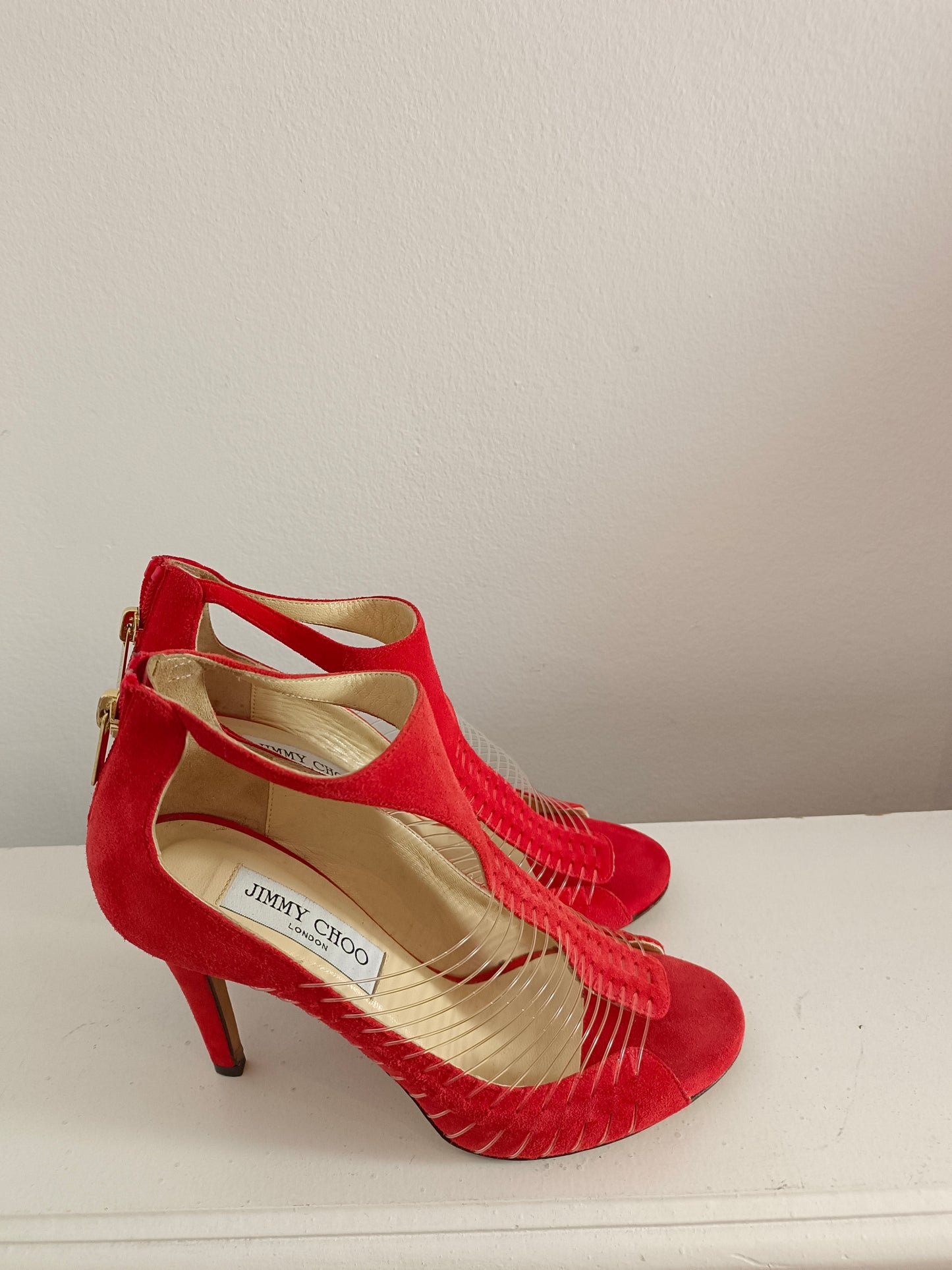 JIMMY CHOO. sandalia naranja hilos T.36,5