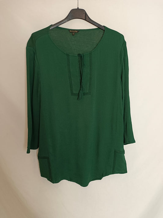 MASSIMO DUTTI. Blusa verde doble textura T.l