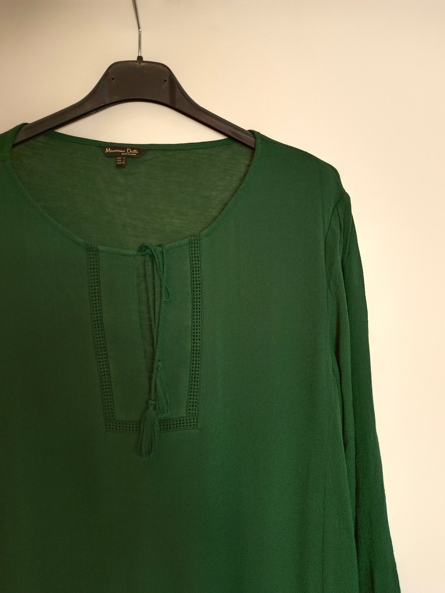 MASSIMO DUTTI. Blusa verde doble textura T.l