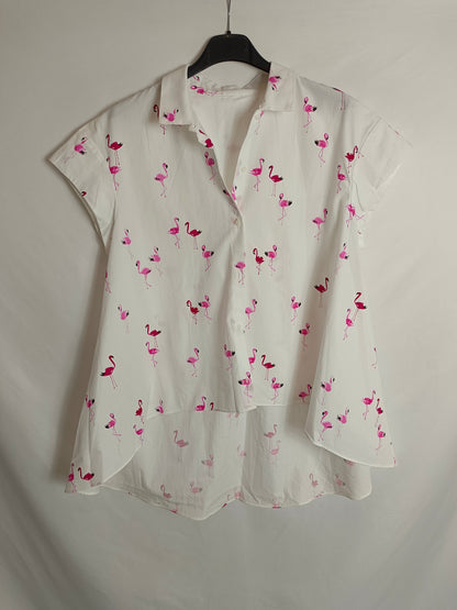 OTRAS. Blusa blanca flamencos TU(s)