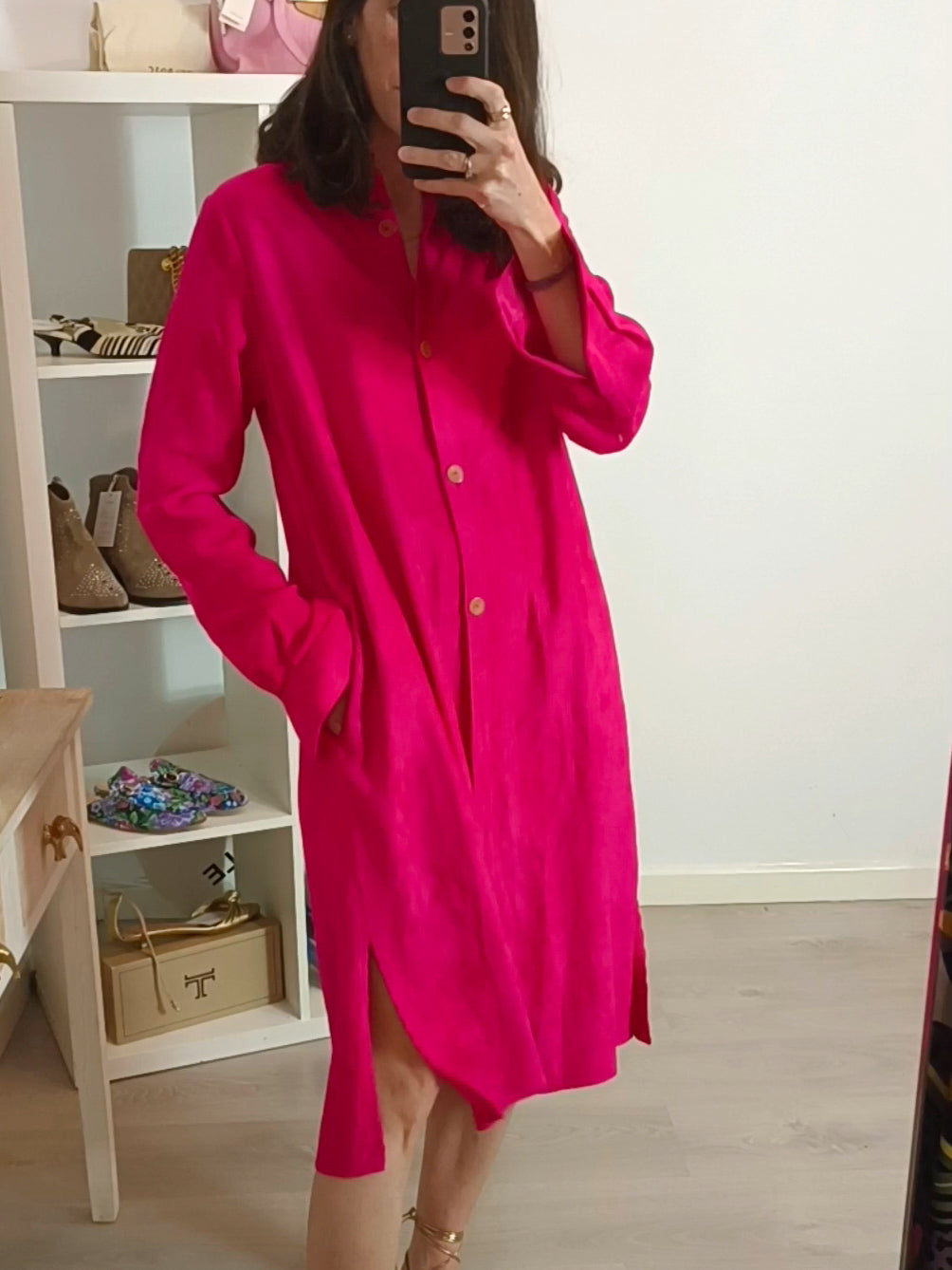 FORTE FORTE. Vestido/chaqueta larga fucsia textura. T 0 (XS/S)