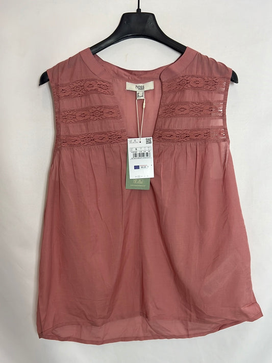 INTROPIA. Blusa sin mangas rosa encajes. T S