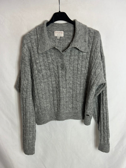 PULL&BEAR. jersey gris ochos T.m