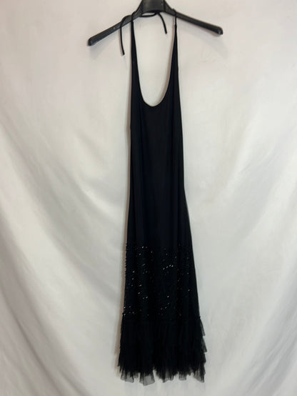 JOSEPH RIBKOFF. Vestido midi negro pedrería. T 40