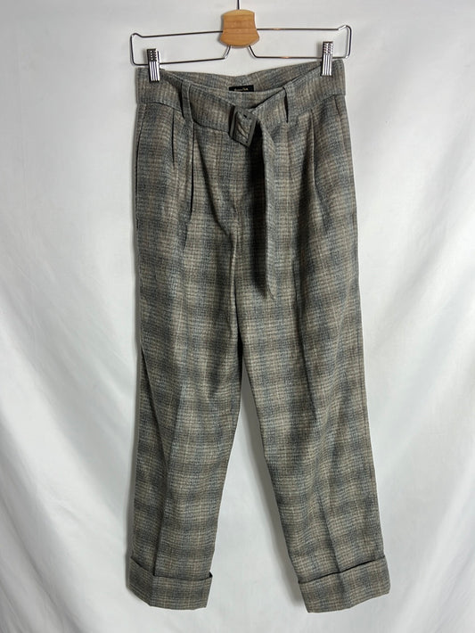 MASSIMO DUTTI. Pantalón textura cuadros. T 34