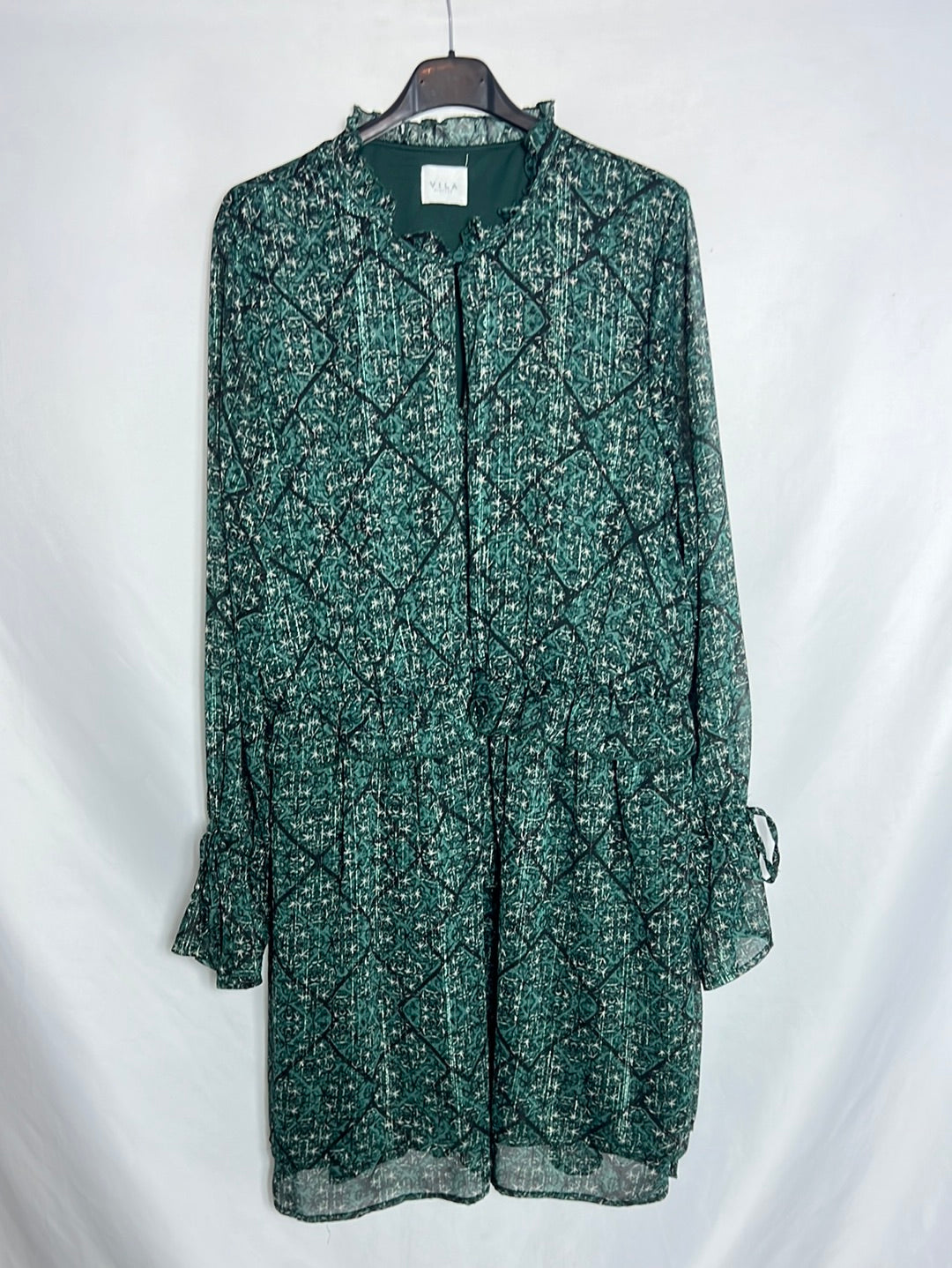 VILA. Vestido corto gasa tonos verdes. T L