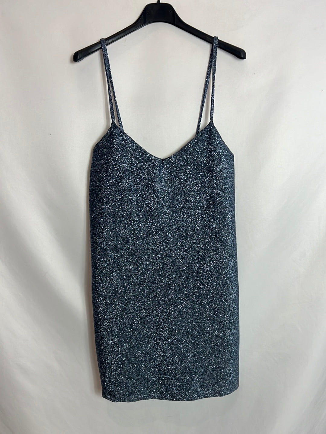 ZARA. Vestido corto azul purpurina. T S