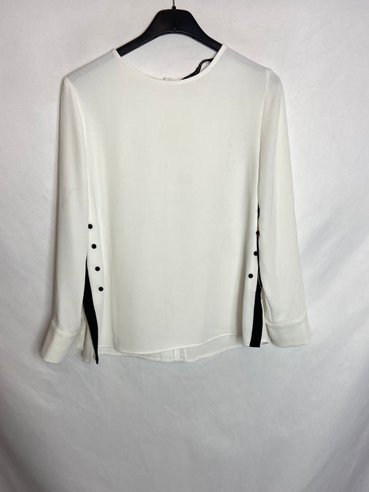 ZARA. Blusa blanca botones a los lados. T.XS