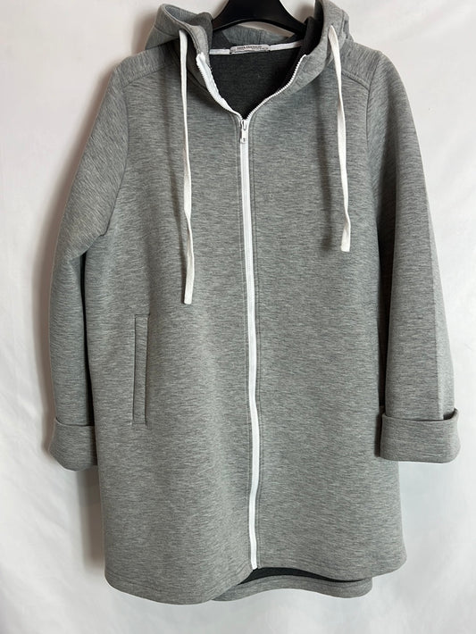 ZARA . Chaqueta larga capucha gris. T S (tara)