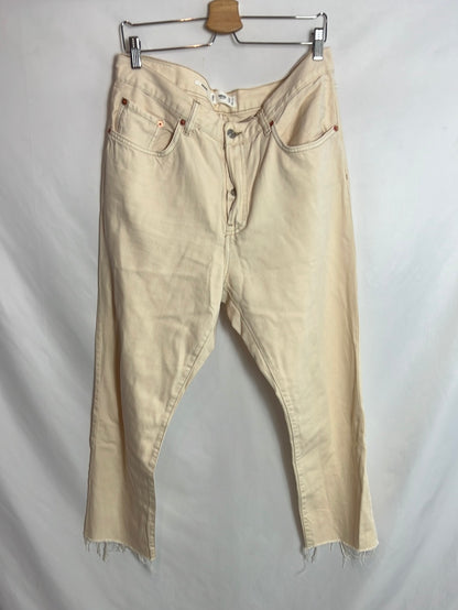 MANGO. Pantalón beige costuras. T 44