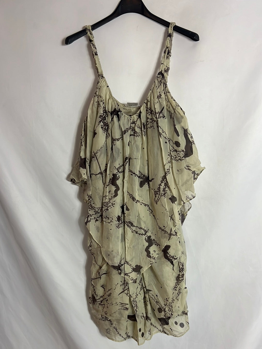 TONYCOHEN. Vestido seda beige estampado. T M