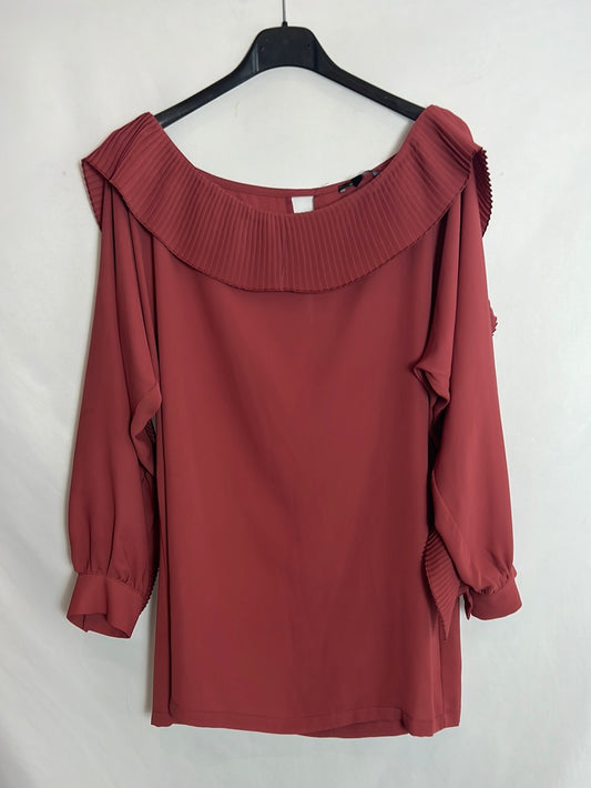 DENNY ROSE. Blusa rosa cuello y manga plisado. T M