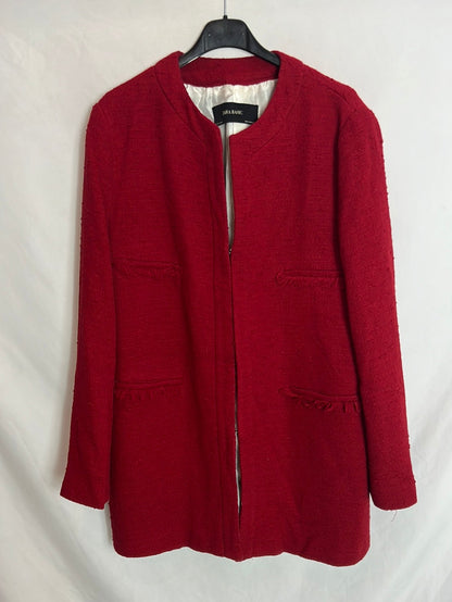 ZARA. Chaqueta larga tweed roja. T XL