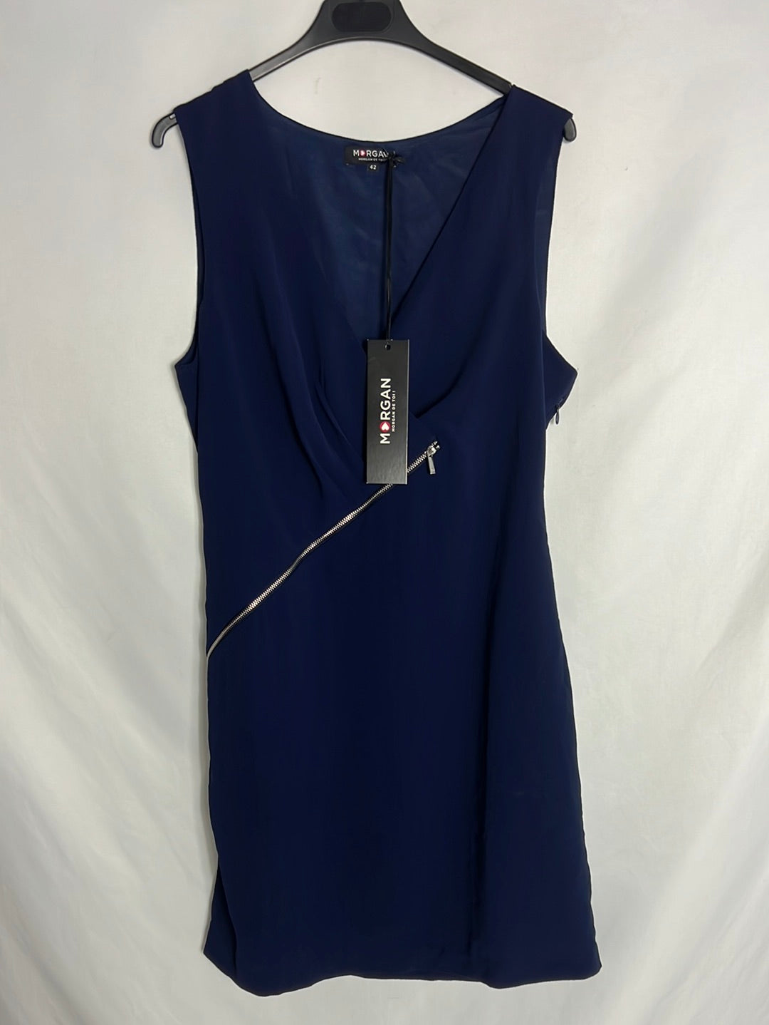 MORGAN. Vestido azul cremallera. T 42