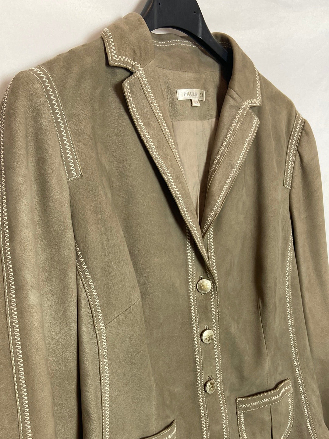 PAULE KA. Chaqueta beige piel T.42( M) vintage TARA