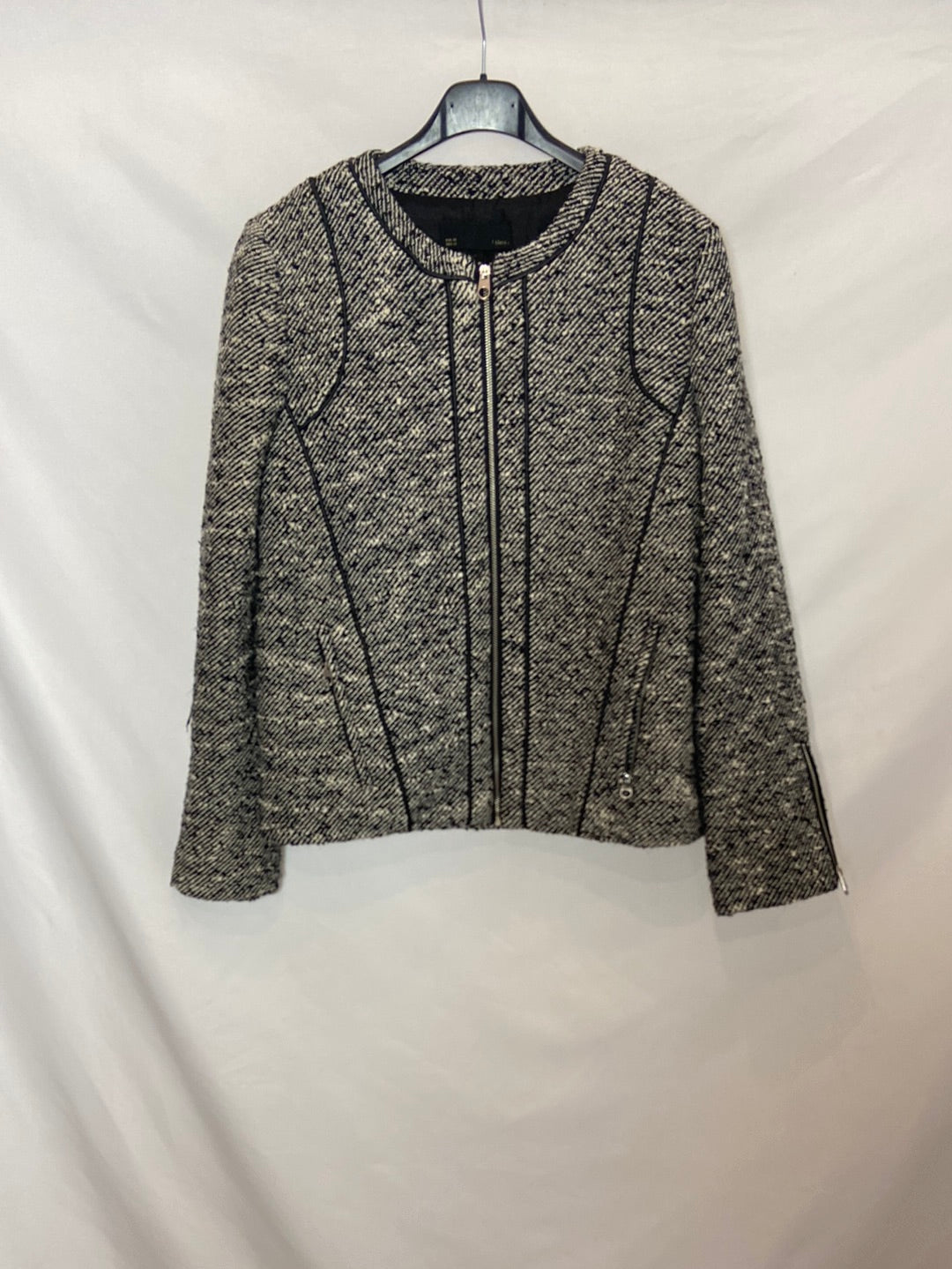 SFERA. Abrigo tweed negro y beige T.m