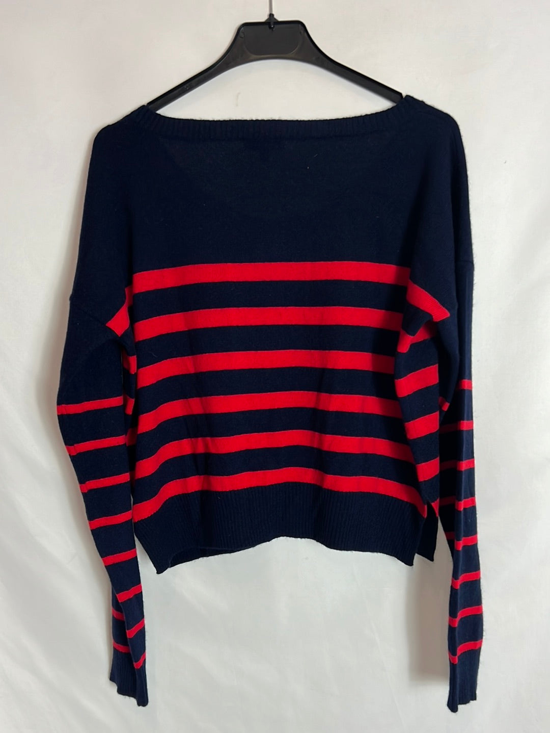 CLAUDIE PIERLOT. Jersey azul rayas rojas. T 1 (S)