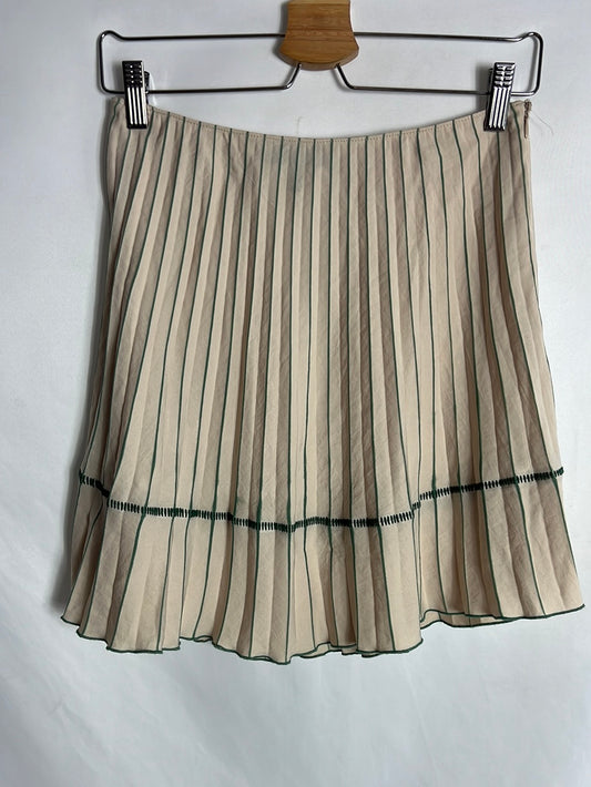 LEFULL. Falda plisada beige rayas verdes. T 38